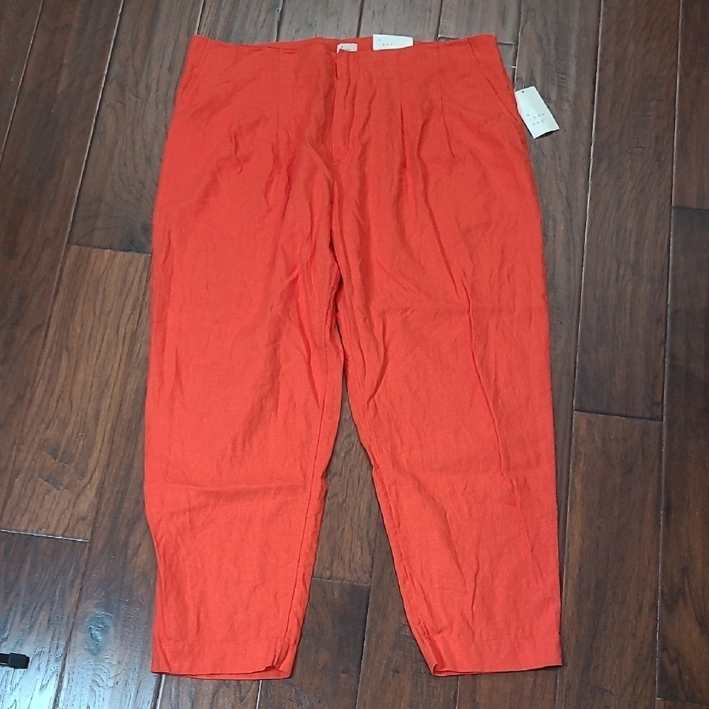 NWT A New Day Reddish Orange Linen Blend Tapered Leg Pants size 17R